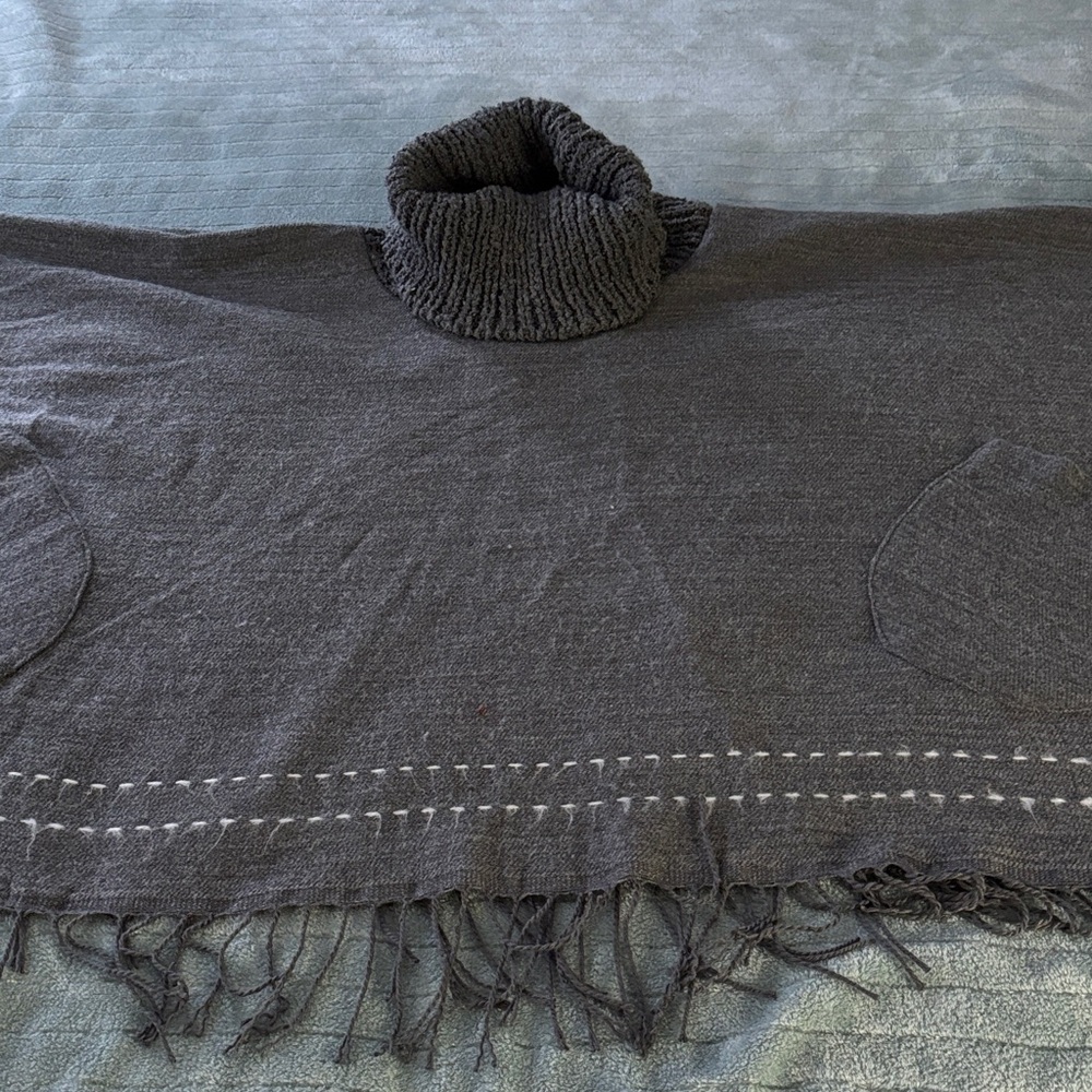 Lord & Taylor Gray Poncho Sweater